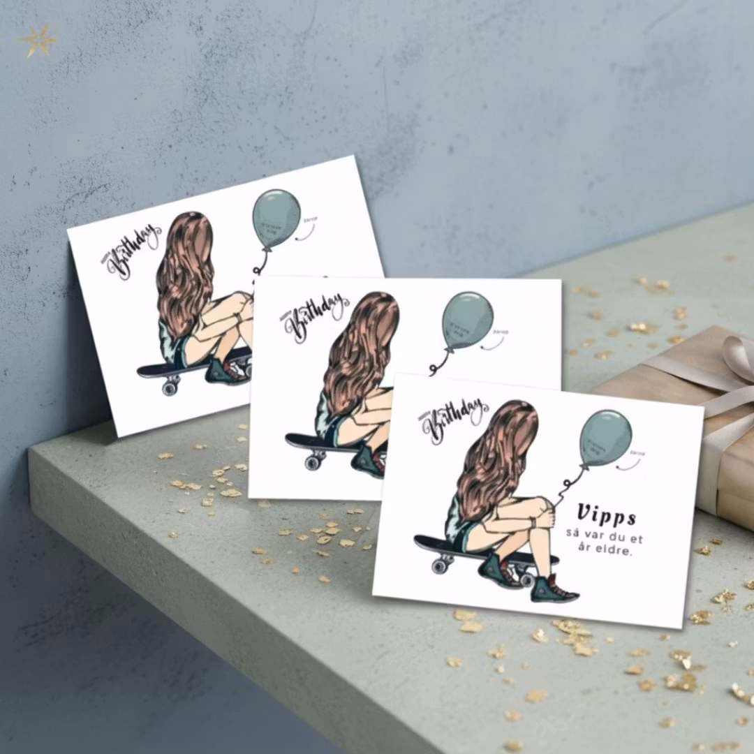 3pk Vipps Skrapekort - Skatergirl