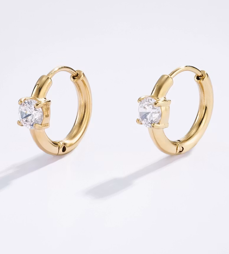 Klassiske Gull-Hoops med Klar Stein