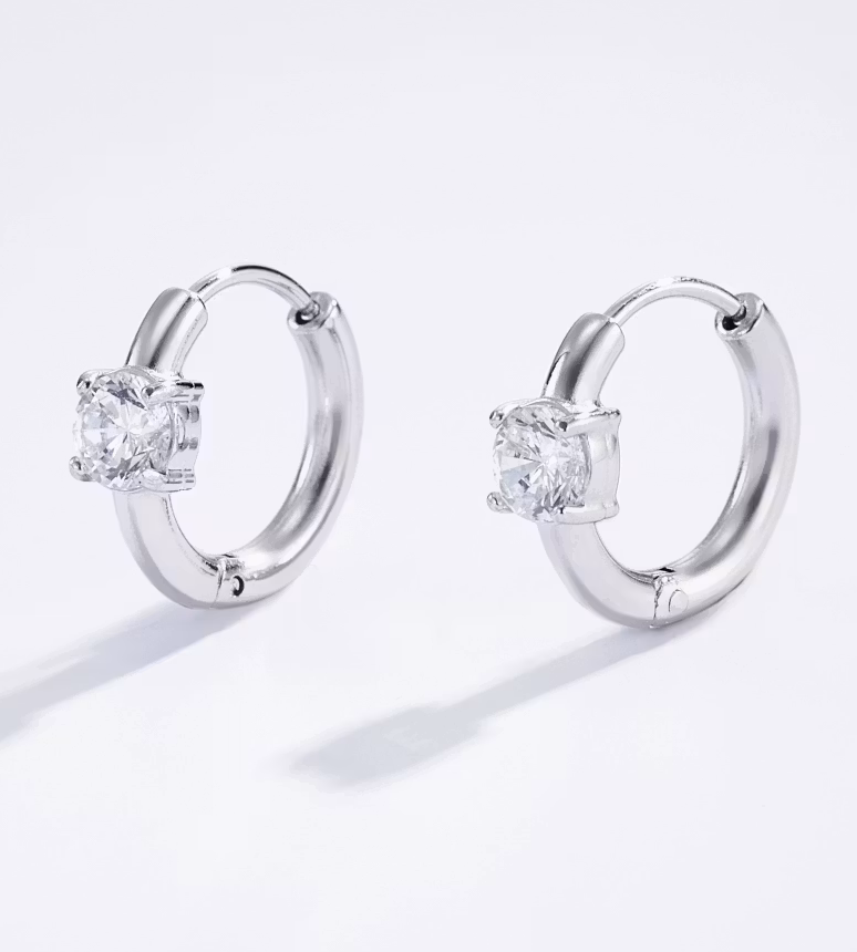 Klassiske Sølv-Hoops med Klar Stein