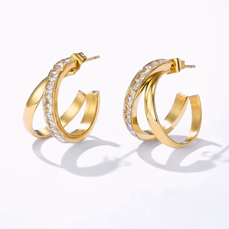 Doble Gull-Hoops med Glitrende Steiner