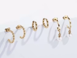 Øredobbsett – 3 Par: Gullhoops & Perledetaljer