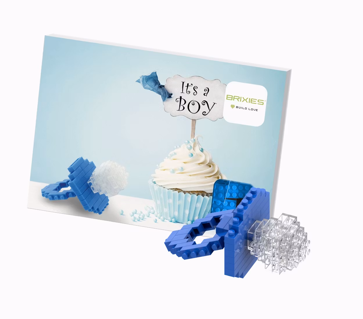 Brixies - Gratulasjonskort med Byggefigur - Blå Smokk
