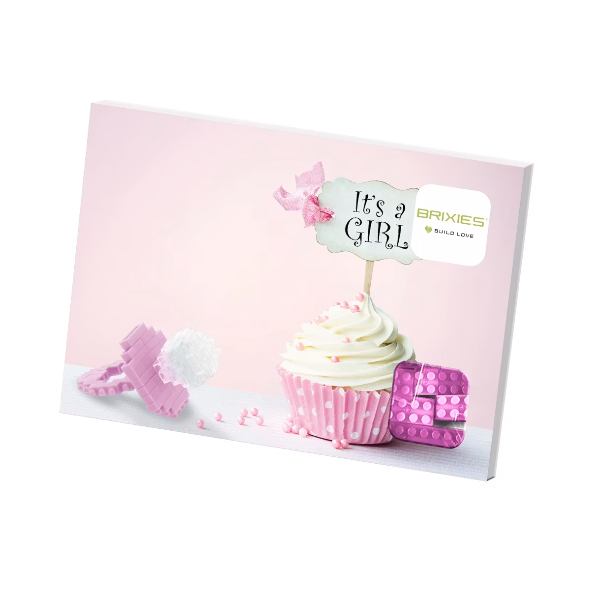 Brixies - Gratulasjonskort med Byggefigur - Rosa Smokk