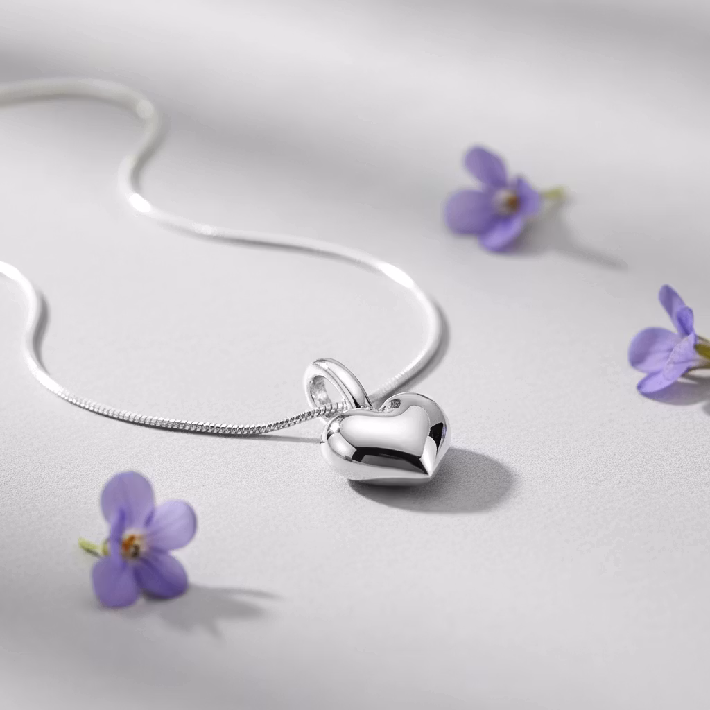 Sølvekjede - Puffed Heart