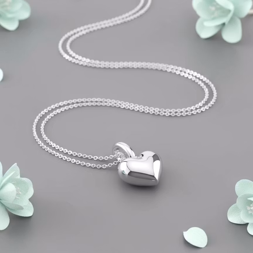 Sølvekjede - Puffed Heart