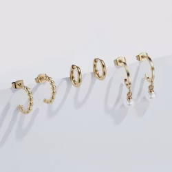 Øredobbsett – 3 Par: Gullhoops & Perledetaljer