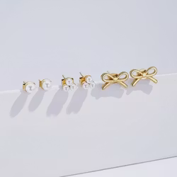 Øredobbsett – 3 Par: Perler & Sløyfer