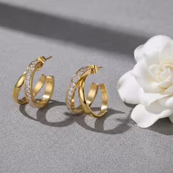 Doble Gull-Hoops med Glitrende Steiner