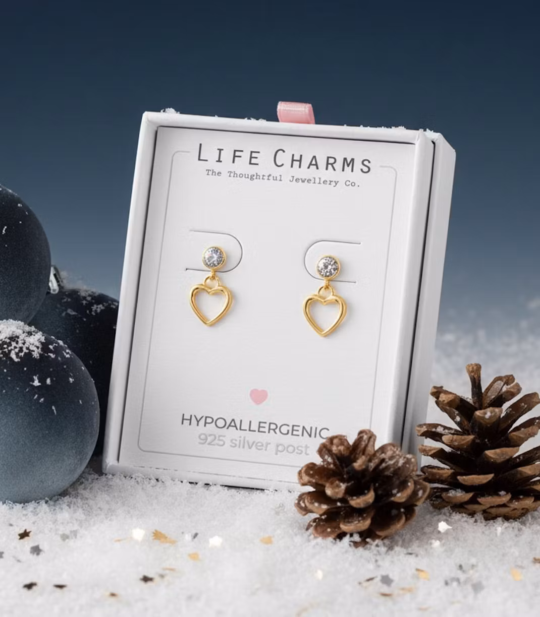 Life Charms - Gullbelagte hjerte øredobber