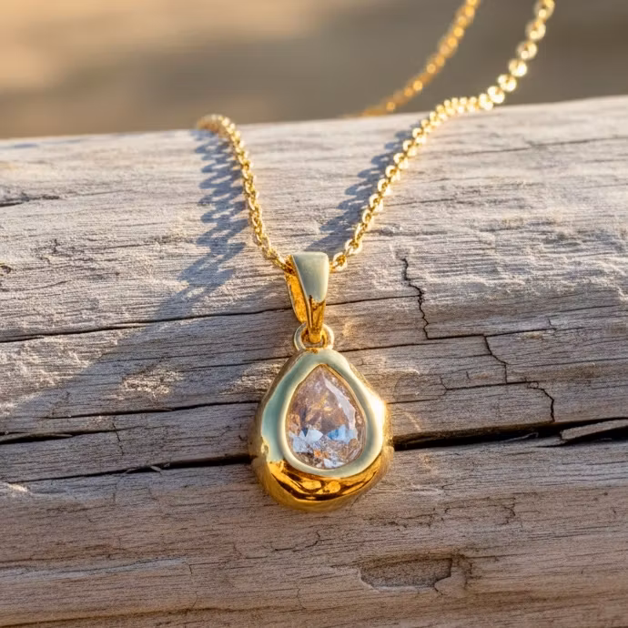 Gullkjede - Elegant Gullbelagt Dråpeanheng