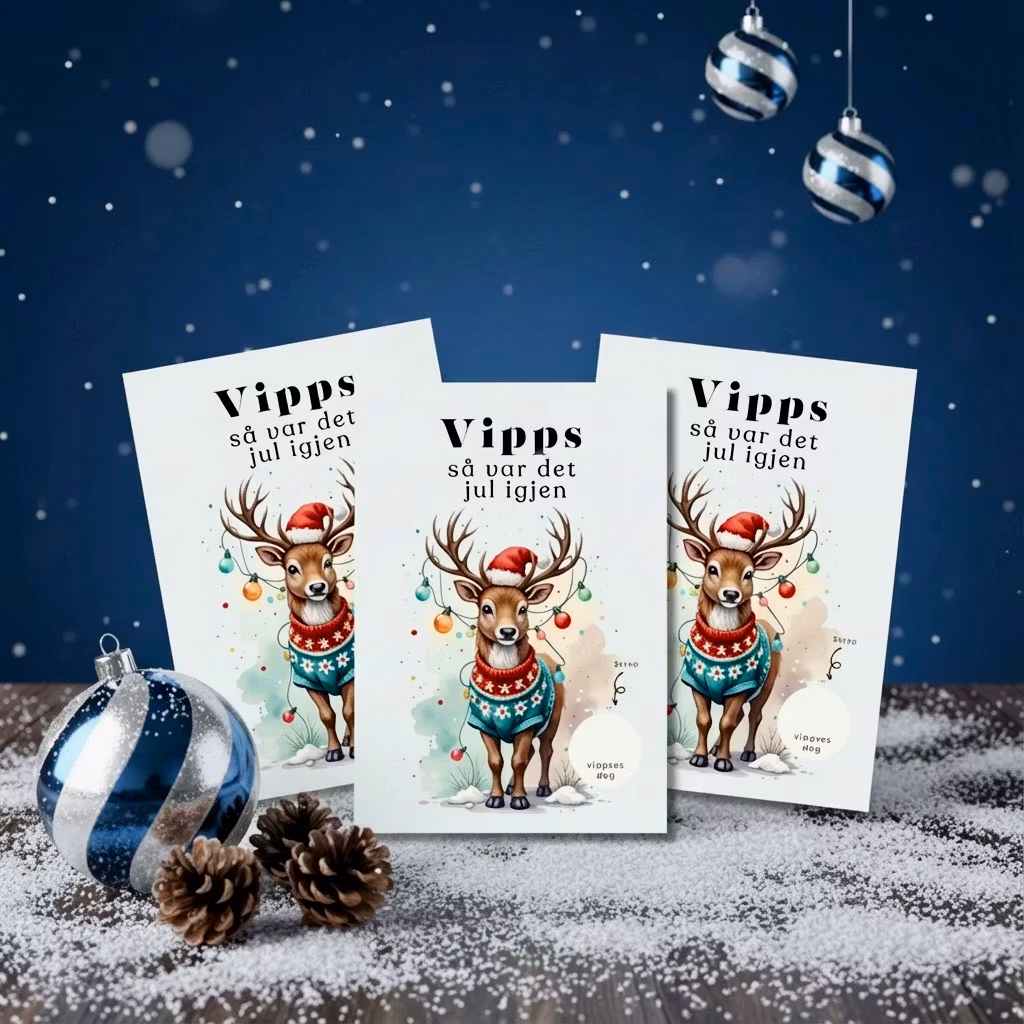 3pk Vipps Julekort - Reinsdyr