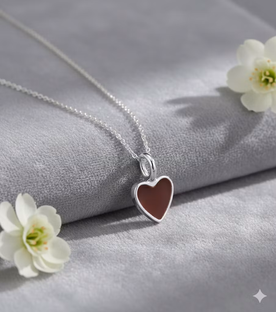 Sølvkjede - Rødt hjerteanheng