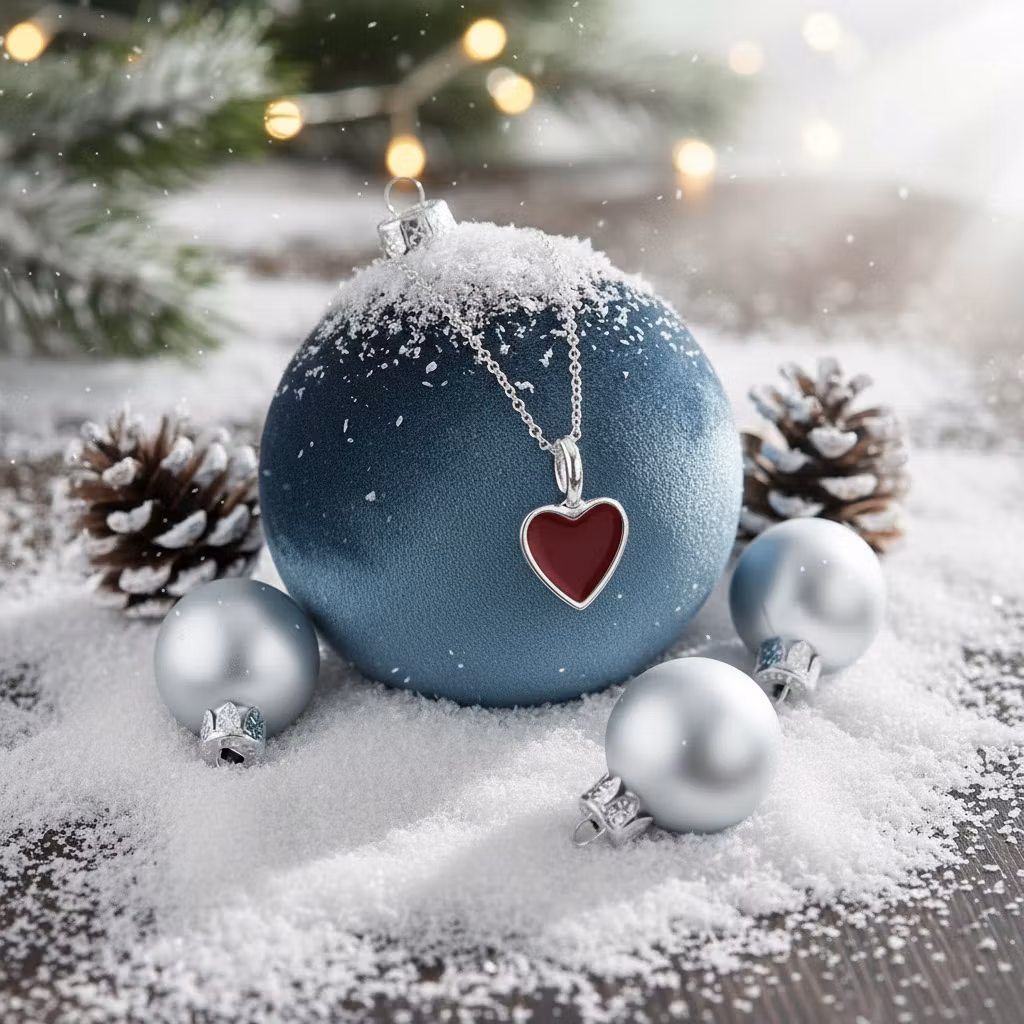 Sølvkjede - Rødt hjerteanheng