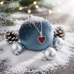 Sølvkjede - Rødt hjerteanheng