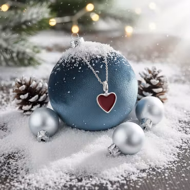 Sølvkjede - Rødt hjerteanheng