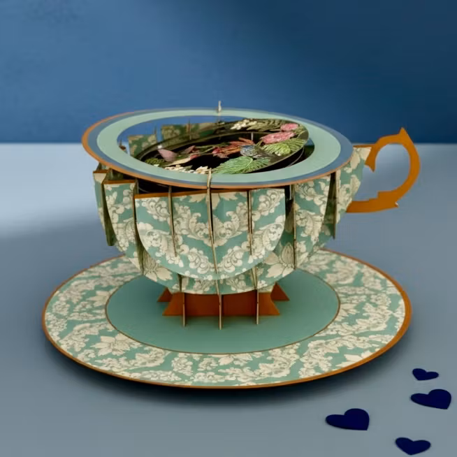 A Cup of Tea Pop Up Card - Hummingbirds
