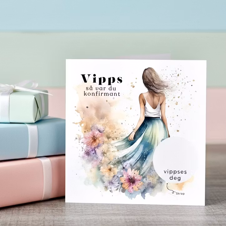 Vipps Konfirmasjonskort  - Blomsterkjole