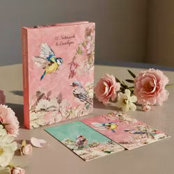 Kortpakke - 12 kort - Fugl og blomst