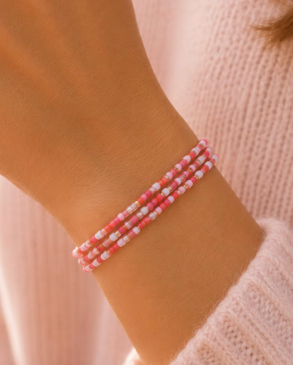 3pk Glass Beads Stretch Bracelet - Rosa