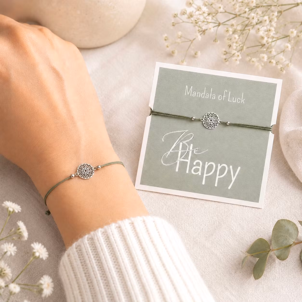 Crystals HCA Jewellery -  "Be Happy Bracelet" -SILVER plated Mandala of Luck