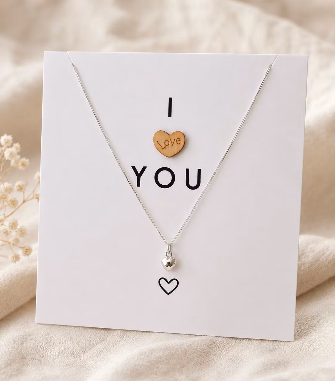 I ♥ YOU - kort med sølvkjede