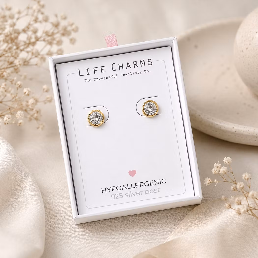 ´Life Charms - Crystal Gullbelagte Øredobber