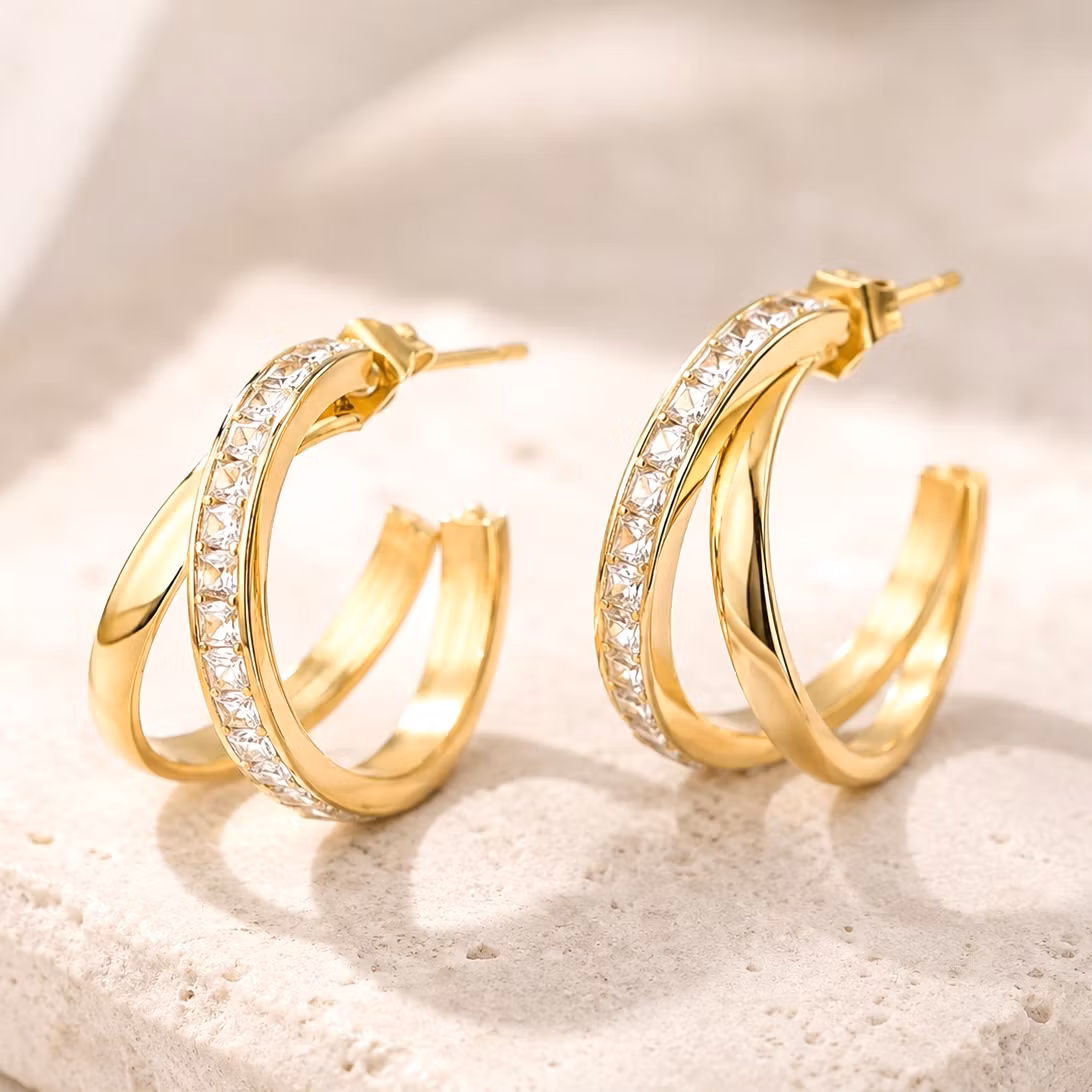 Doble Hoops med Glitrende Steiner