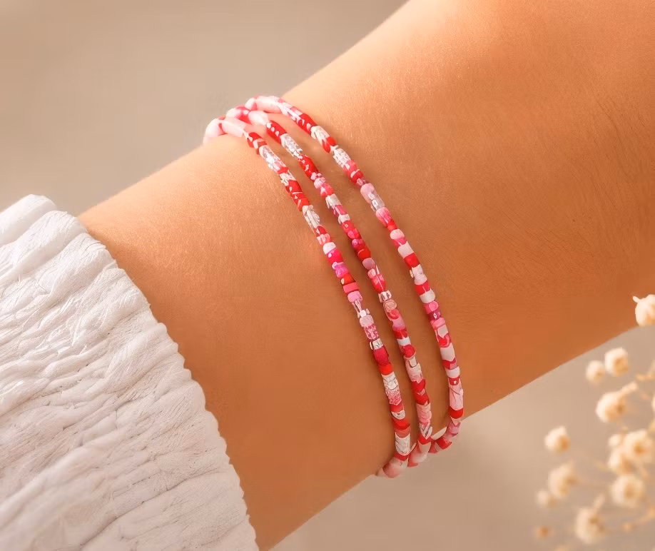 3pk Glass Beads Stretch Bracelet - Rosa