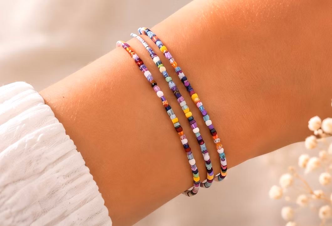 3pk Glass Beads Stretch Bracelet