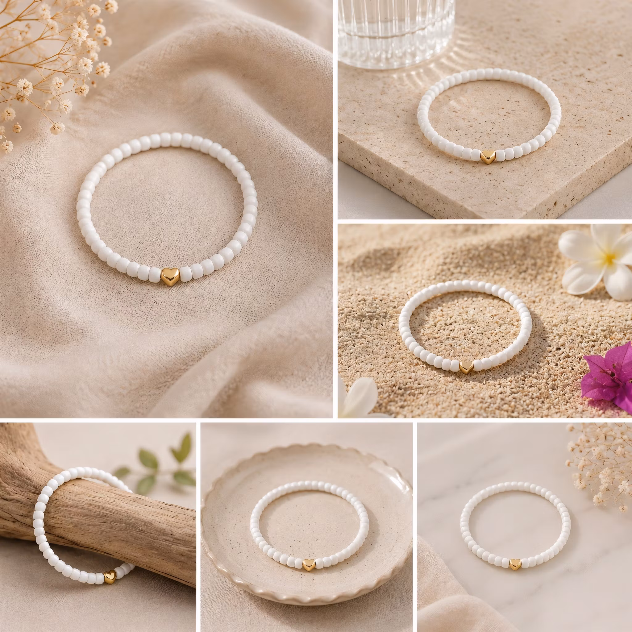 Glass Beads Stretch Bracelet - Hvit