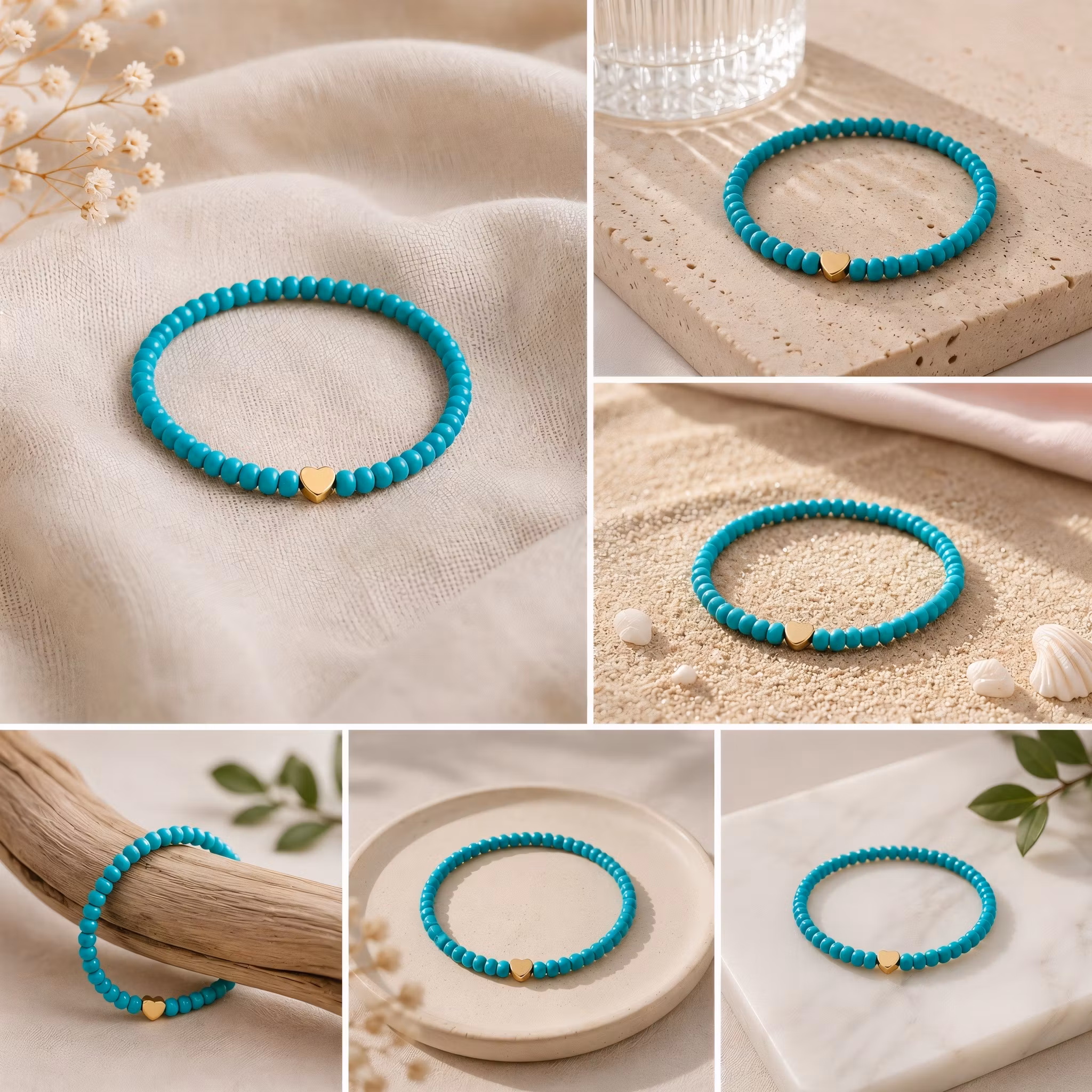 Glass Beads Stretch Bracelet - Turkis