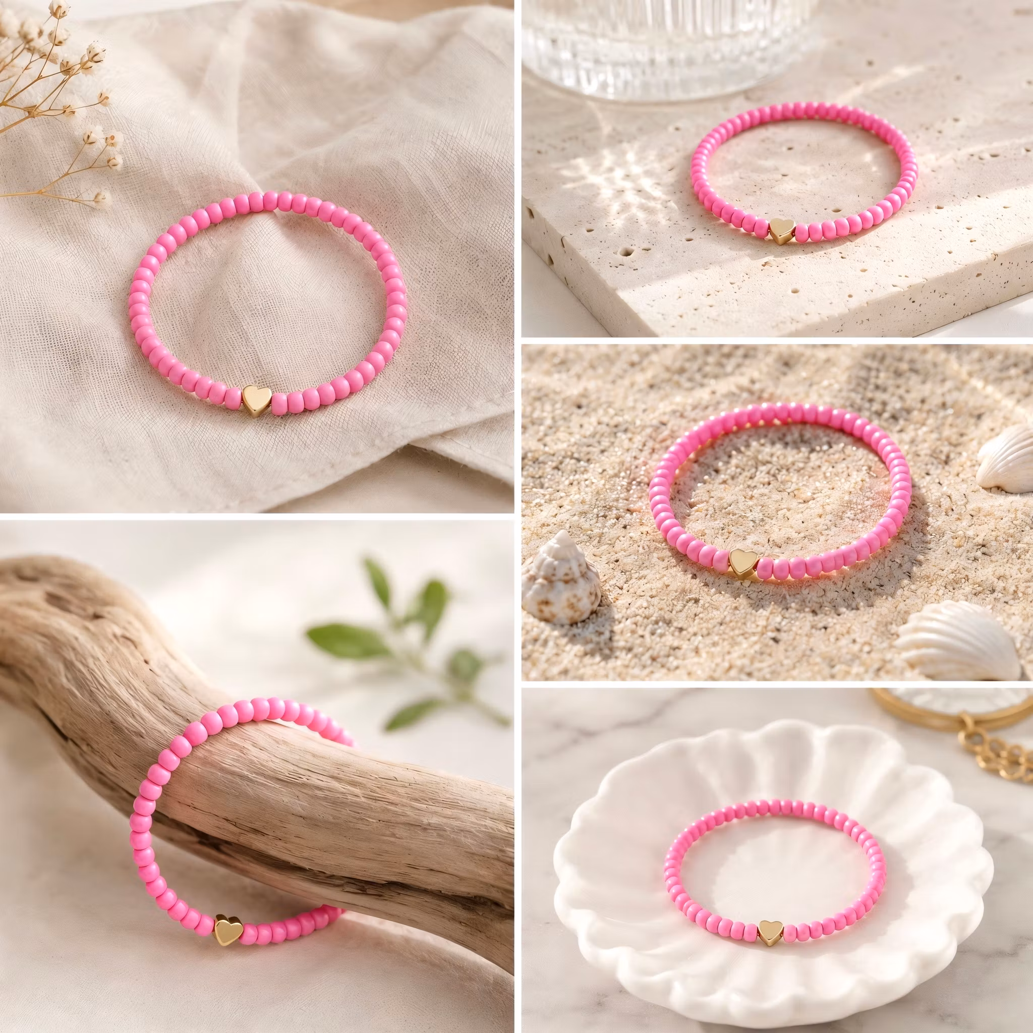 Glass Beads Stretch Bracelet - Pink