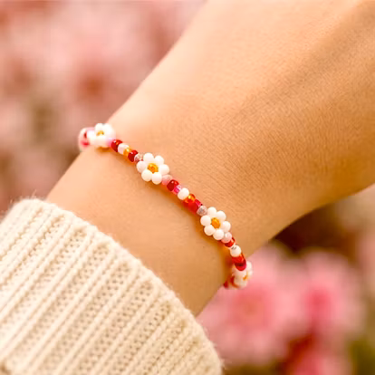 Mini Beads Armbånd - Blomster Rosa