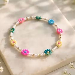 Mini Beads Armbånd - Blomster Multi