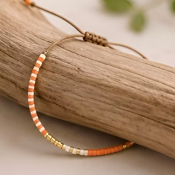Mini Beads Armbånd - Gull/Orange