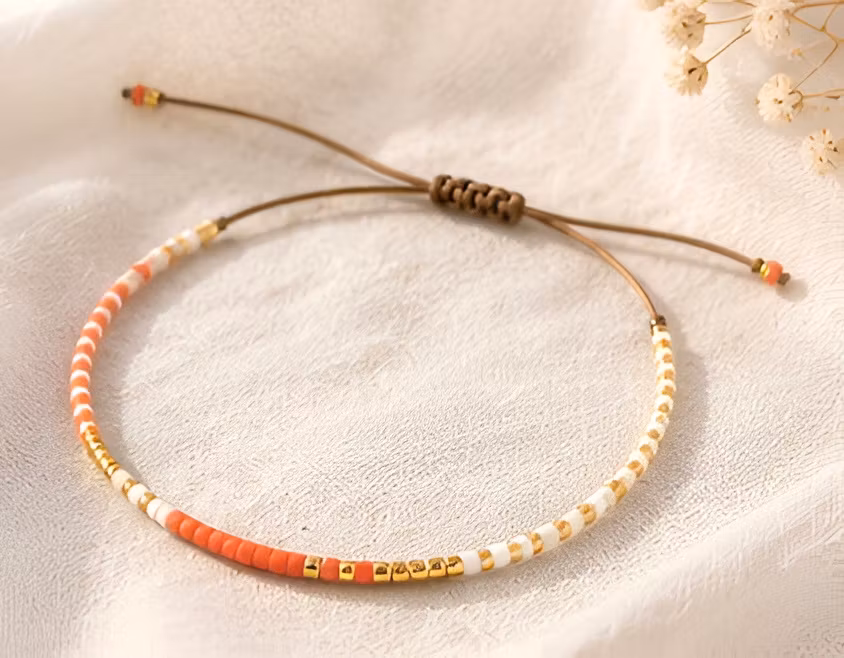Mini Beads Armbånd - Gull/Orange