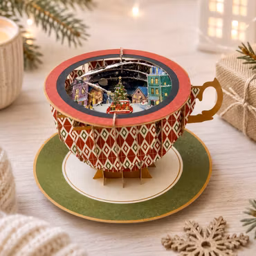 A Cup of Tea Pop Up Card - Christmas Village
