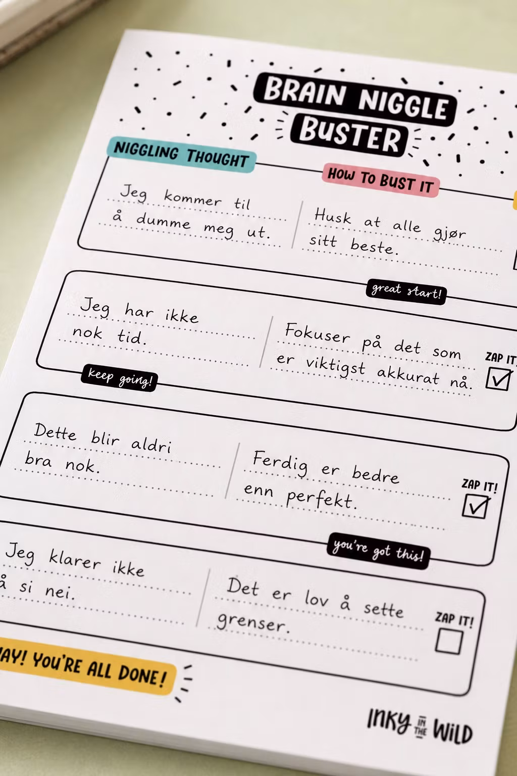 Inky in The Wild - A6 Brain Niggle Buster Notepad