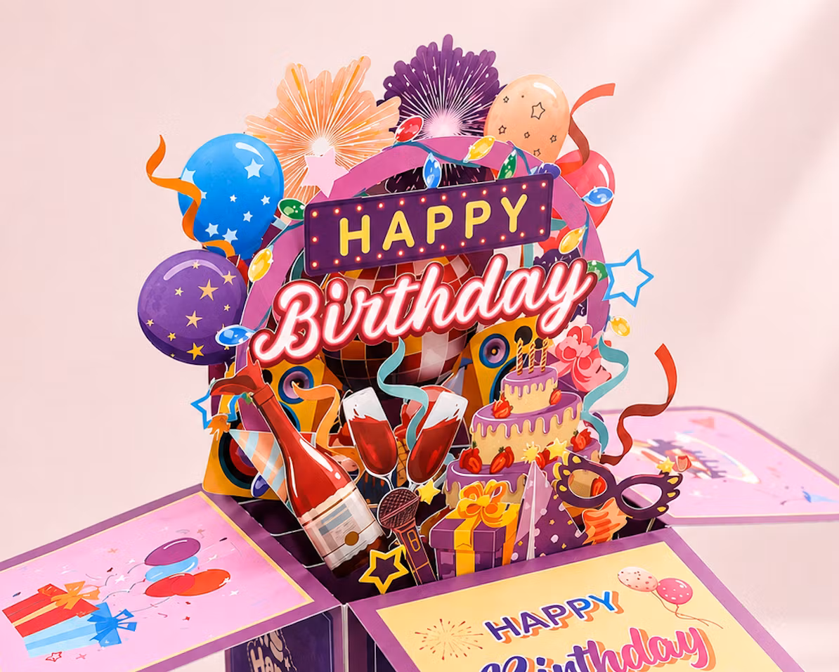 3D Pop-up Kort – Happy Birthday Party