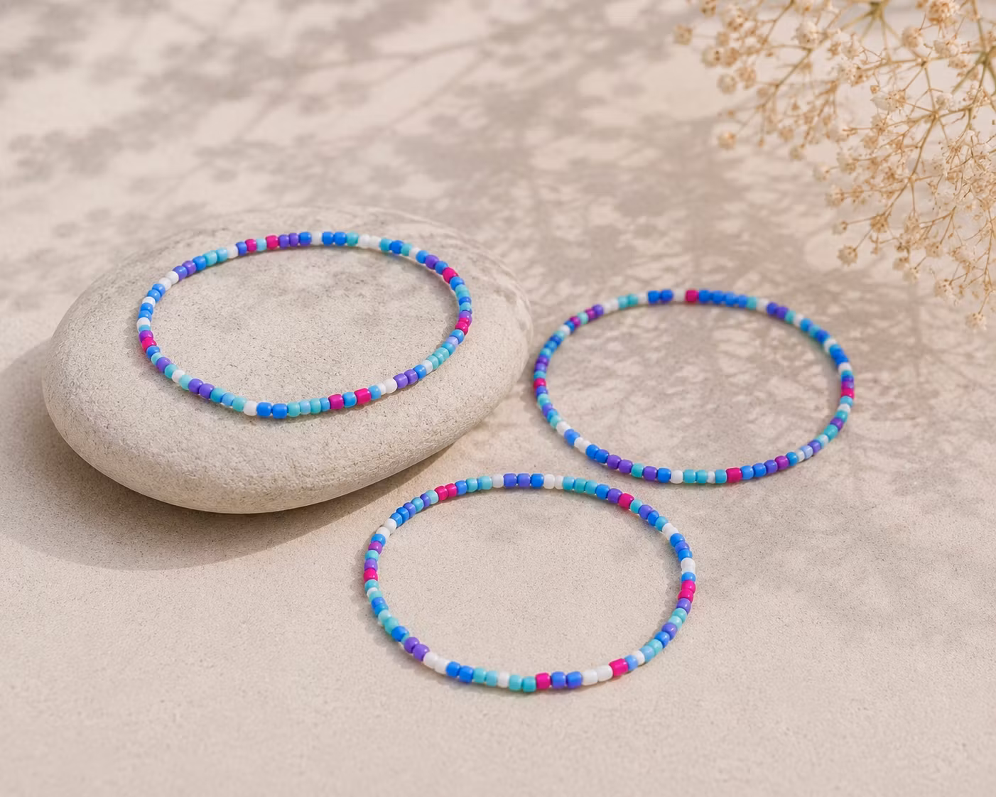 3pk Glass Beads Stretch Bracelet