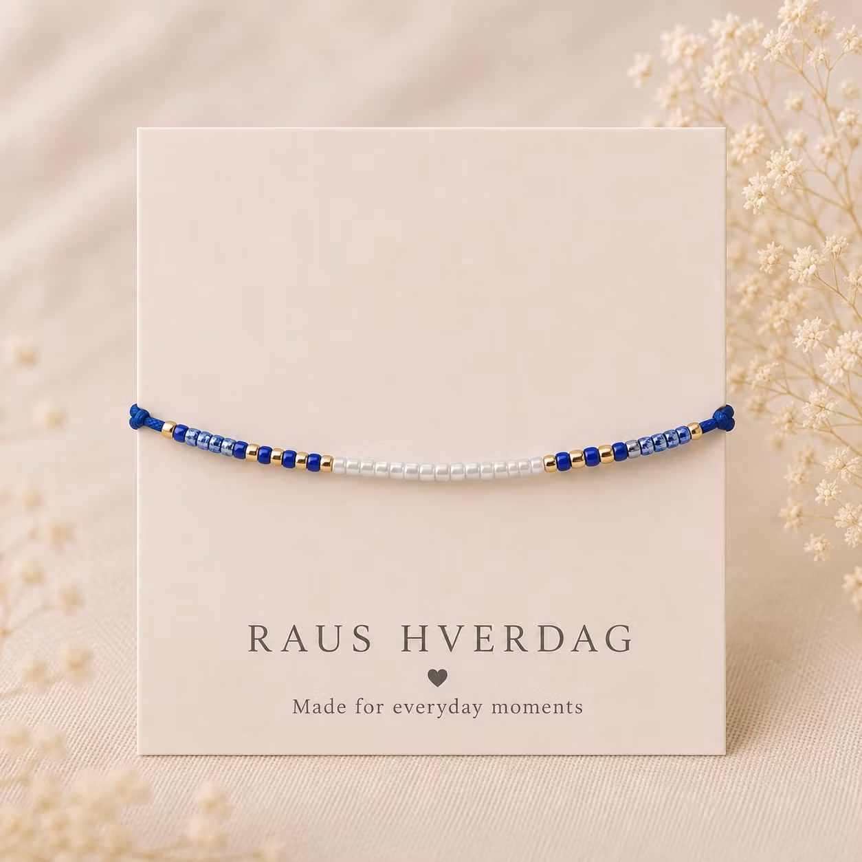 Mini Glass Beads Armbånd - Blå/hvit/gull