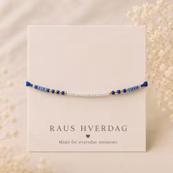 Mini Glass Beads Armbånd - Blå/hvit/gull