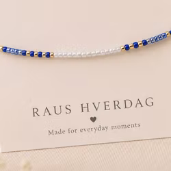Mini Glass Beads Armbånd - Blå/hvit/gull