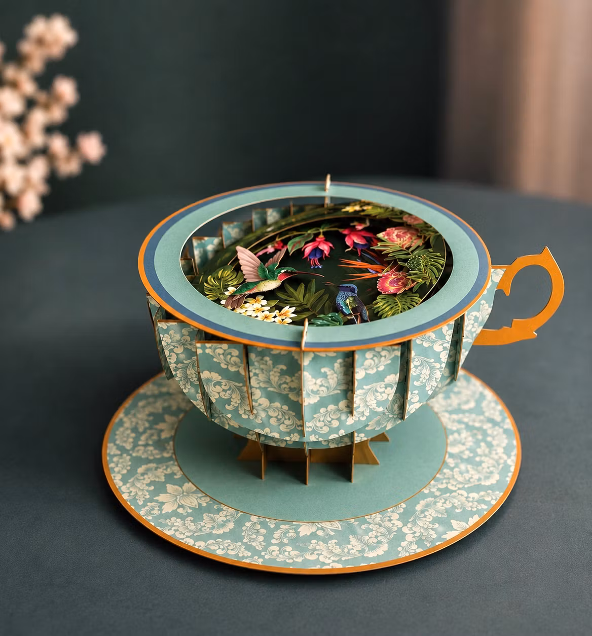 A Cup of Tea Pop Up Card - Hummingbirds