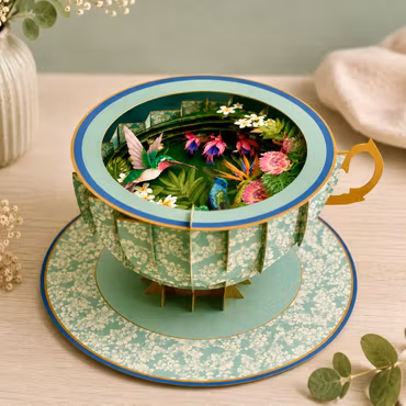 A Cup of Tea Pop Up Card - Hummingbirds