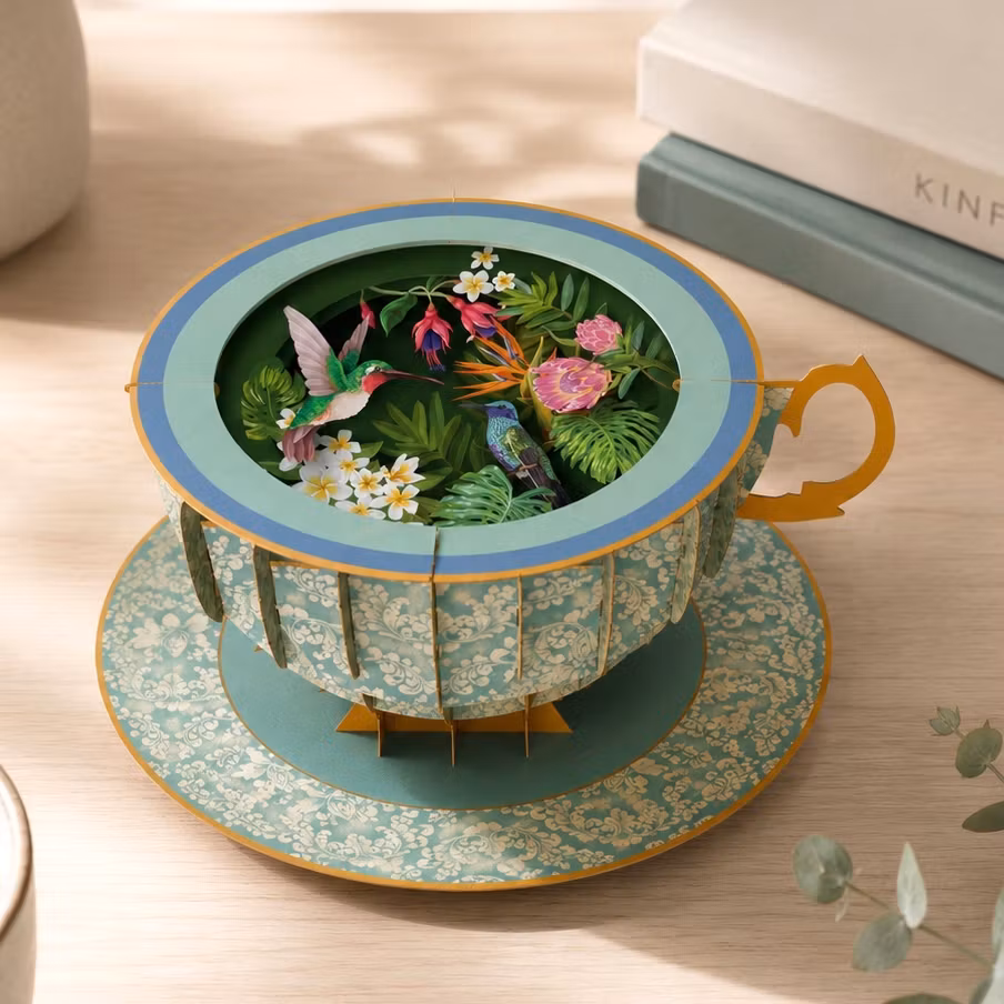 A Cup of Tea Pop Up Card - Hummingbirds