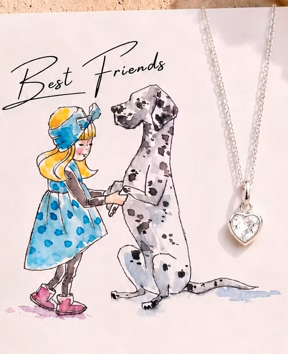 Best Friends - Smykkekort med glutrende hjertekjede