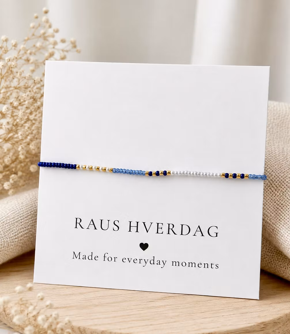 Mini Glass Beads Armbånd - Blå/hvit/gull