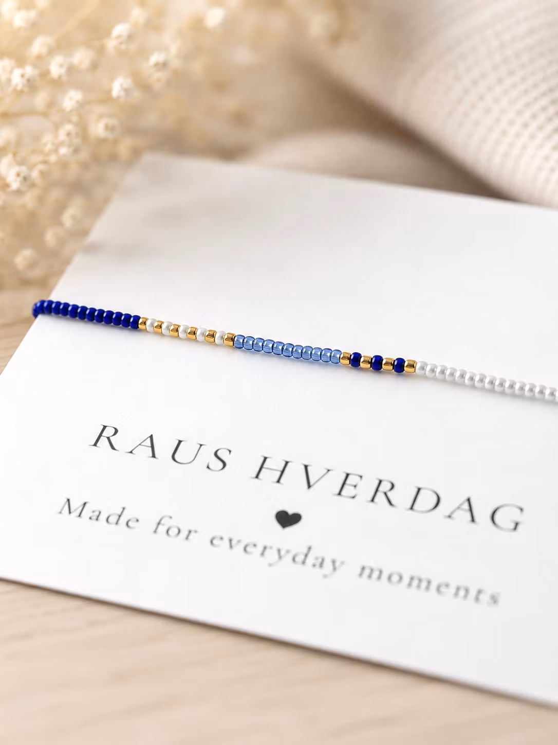 Mini Glass Beads Armbånd - Blå/hvit/gull