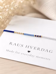 Mini Glass Beads Armbånd - Blå/hvit/gull
